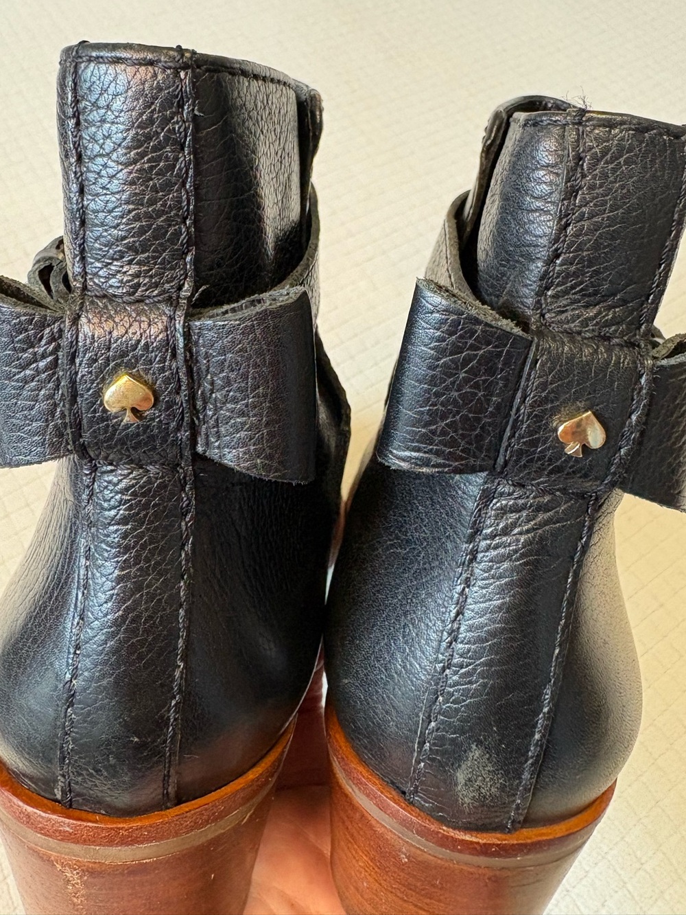 Kate Spade black leather bow accent ankle boots - Picture 9 of 14